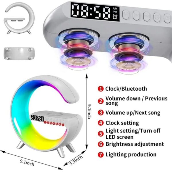G Speaker Lamp - 3 in 1 Multi-Function Bluetooth Speaker with Wireless Fast Charging, RGB Light and Sunrise Alarm Clock for Bedroom & Bedside Table - Image 3