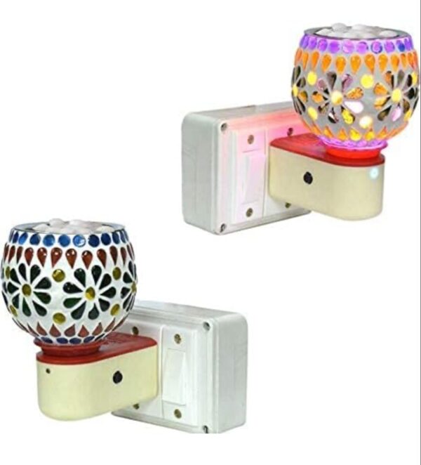 Electric Ceramic Multicolor Aroma Diffuser Kapoor Dani | Camphor Diffuser Incense Burner Holder Kapoor Dani with Night Lamp for Home, Office (Multi-color)
