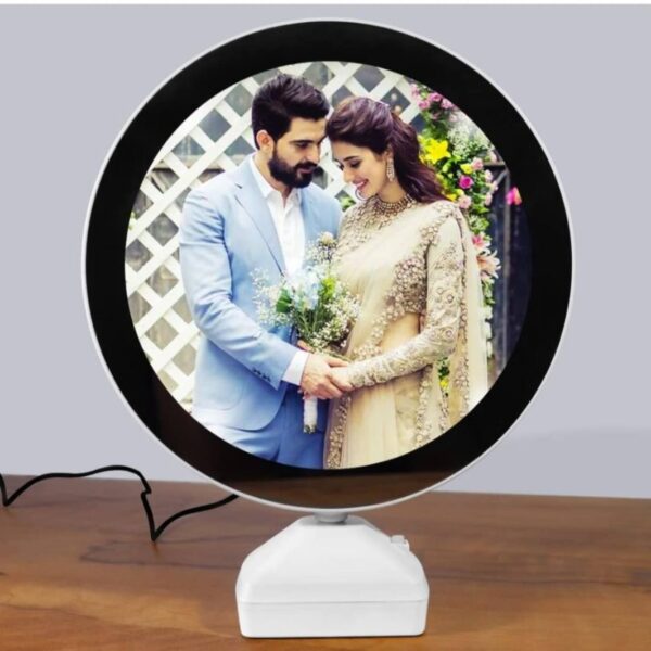 Plastic Round Magic Mirror Tabletop Photo Frame (White)(Framed) - Image 2