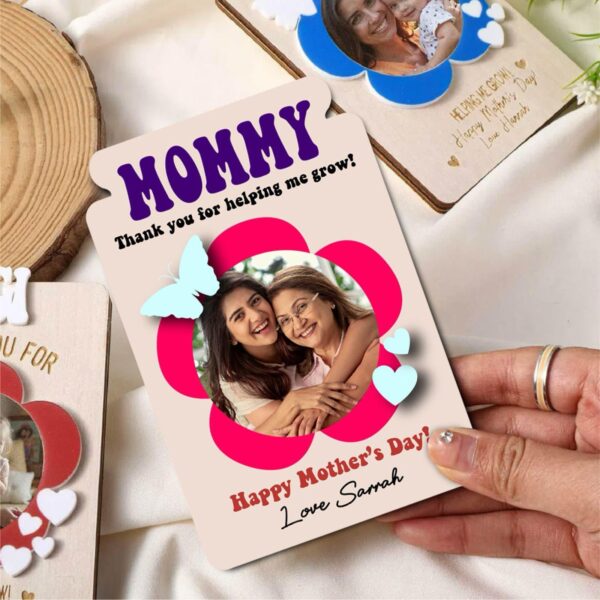 Personalized Wooden Mother’s Day Photo Frame Card – “Thank You for Helping Me Grow”
