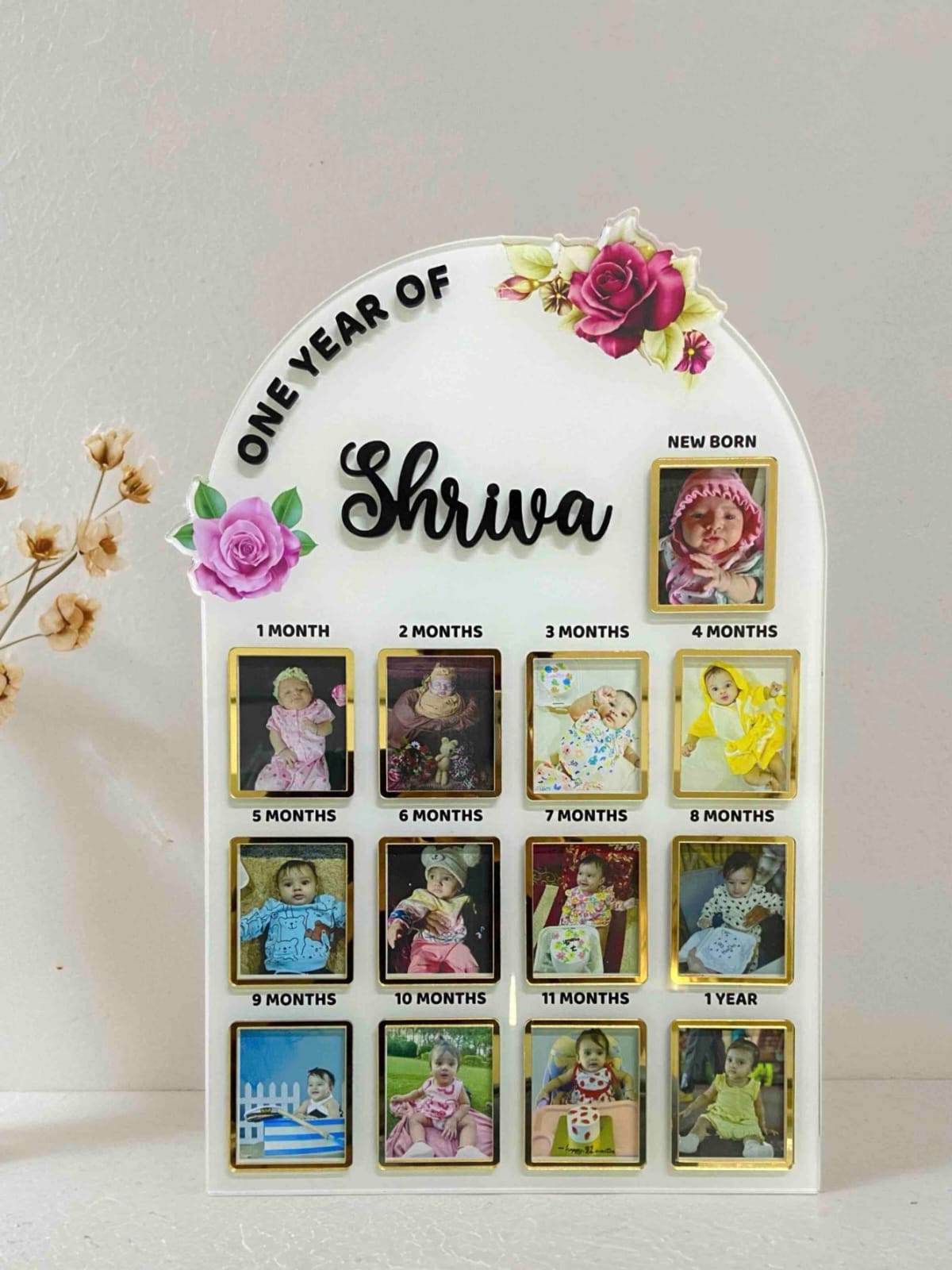 Personalized 1st Year Baby Photo Frame – HD Acrylic with 3D Name